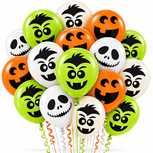 PMU Halloween Fun Faces Trio Balloons - Small Latex Balloons for Halloween Theme Parties, Trick-or-Treat & Party Favors Supplies - 12 Inch