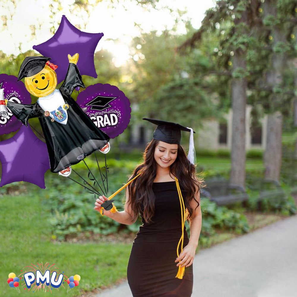 PMU Graduation Jumping Smiley Grad Balloon Bouquet (5/Pkg) Pkg/1