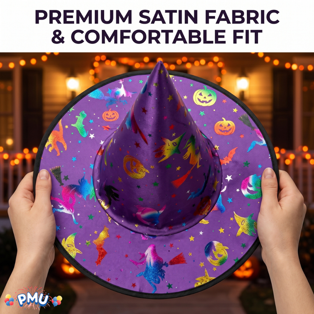 PMU 2 Pc Halloween Witch Cauldron Set – 8 Inch Black Cauldron Bowl & Witch Hat for Halloween Party Decorations, Tabletop & Home Décor