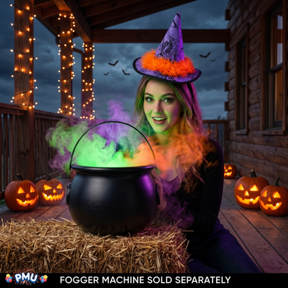 PMU 2 Pc Halloween Witch Cauldron Set – 8 Inch Black Cauldron Bowl & Witch Hat for Halloween Party Decorations, Tabletop & Home Décor