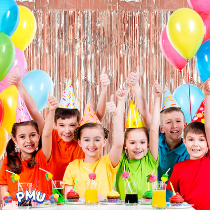 PMU Metallic Fringe Curtains | Metallic Foil Fringe Backdrop Curtains | Fringe Backdrop for Graduation, Birthday Party Decorations, Baby Shower, Disco Party |3ft x 8ft