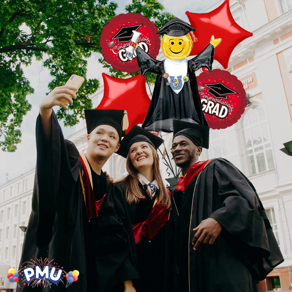 PMU Graduation Jumping Smiley Grad Balloon Bouquet (5/Pkg) Pkg/1