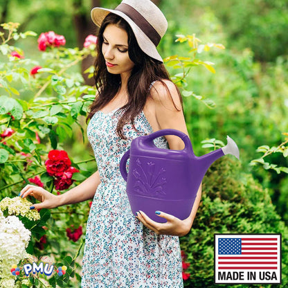 PMU 2 Gallon Watering Can - Garden Watering Can for Indoor & Outdoor Plants - Plastic Water Can with Detachable Sprinkler Head - Large Water Pot, Made in USA