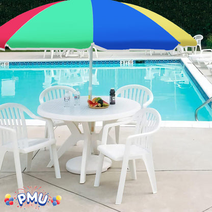 PMU Beach Umbrella 6 feet Opens to 72 inches Multicolor Beach Parasol and Outdoor Sun Protection Polyester