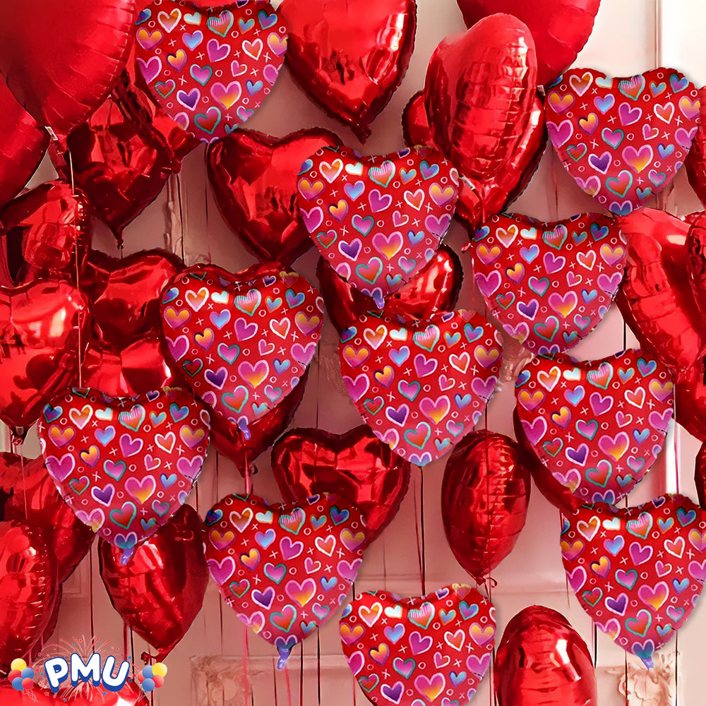 PMU Heart Shaped Happy Valentine's Day Balloons 18-Inch Mylar Idea Gift for Him or Her & Valentine Party Decorations