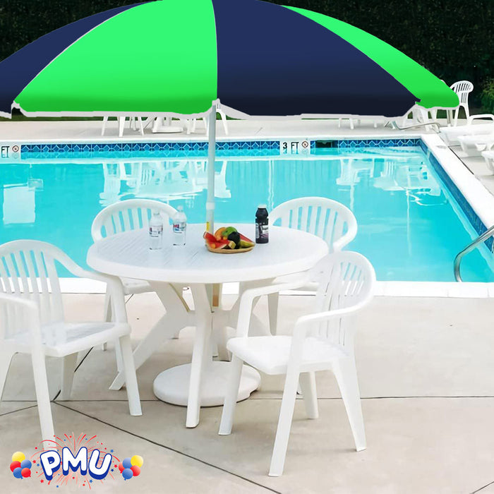 PMU Beach Umbrella 6 feet Opens to 72 inches Multicolor Beach Parasol with Carrying Sleeve for Beach, Patio, and Outdoor Sun Protection Polyester