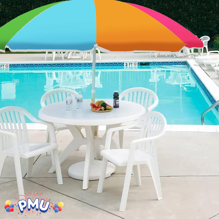 PMU Beach Umbrella 6 feet Opens to 72 inches Multicolor Beach Parasol with Carrying Sleeve for Beach, Patio, and Outdoor Sun Protection Polyester
