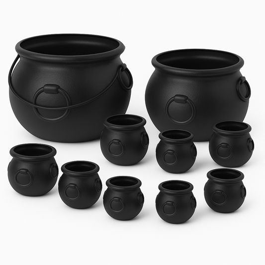 PMU Halloween Cauldron Pot Kettle, Black Plastic Witch Cauldron, Halloween Party Candy Holder, Indoor & Outdoor Decorations