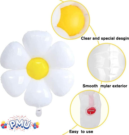 PMU Mylar White Daisy Flower Shaped Mylar Balloon - Party Decorations for Birthday Wedding Baby Shower Party Decorations Supplies