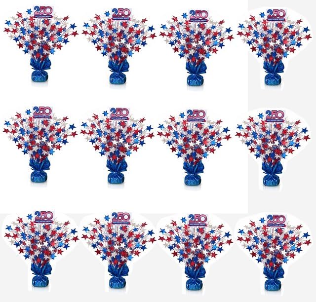 PMU Star Metallic Foil Spray Centerpiece Red White & Blue Patriotic Balloon Weights, 4th of July Decorations 15in / 7.34cm