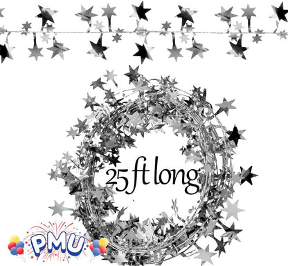 PMU Star Wire Shiny - Garland Halloween, Christmas Party, Wedding, Birthday, Festive Home Decoration Ornament 25ft Tinsel