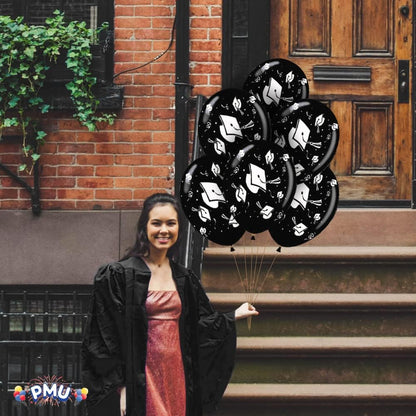 PMU Graduation Balloons | Premium Congrats Grad Balloon with All-Over Print Grad Caps-Confetti and Streamers | Graduation Party Supplies & Decorations | Latex Balloons