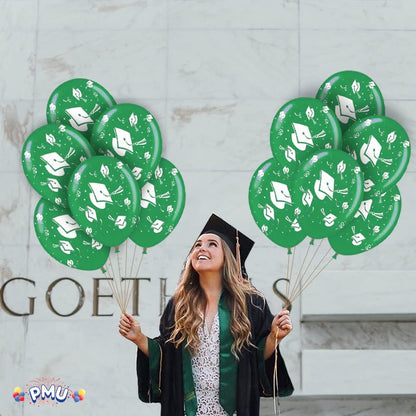 PMU Graduation Balloons | Premium Congrats Grad Balloon with All-Over Print Grad Caps-Confetti and Streamers | Graduation Party Supplies & Decorations | Latex Balloons