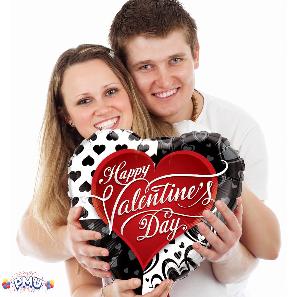 PMU Heart Shaped Happy Valentine's Day Balloons 18-Inch Mylar Idea Gift for Him or Her & Valentine Party Decorations