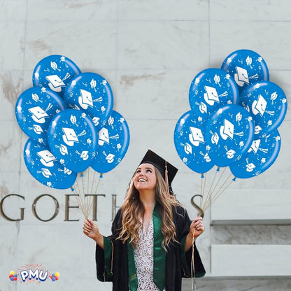 PMU Graduation Balloons | Premium Congrats Grad Balloon with All-Over Print Grad Caps-Confetti and Streamers | Graduation Party Supplies & Decorations | Latex Balloons