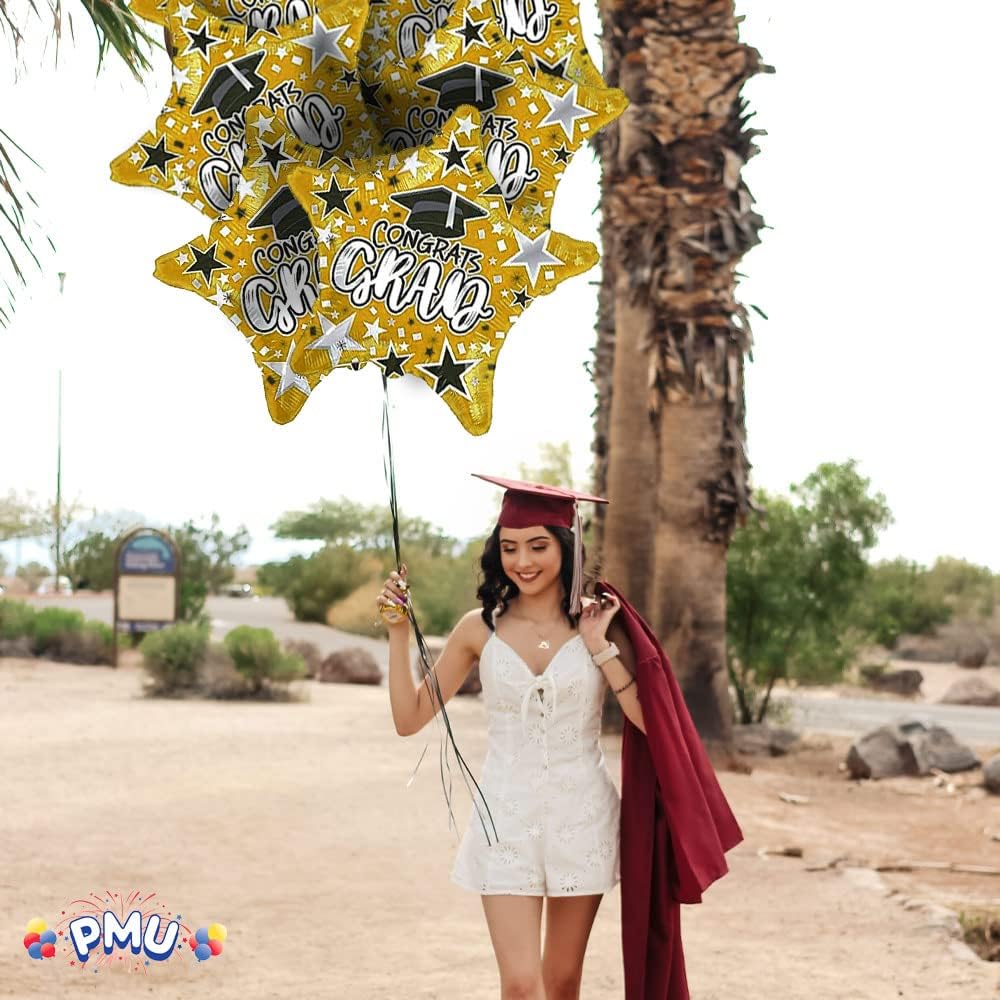 PMU Congrats Grad Cap Balloon, Star 18in Mylar | Graduation Decoration Mylar Balloons | Celebrate Success with Vibrant Graduation Balloons | Balloon Graduation Décor