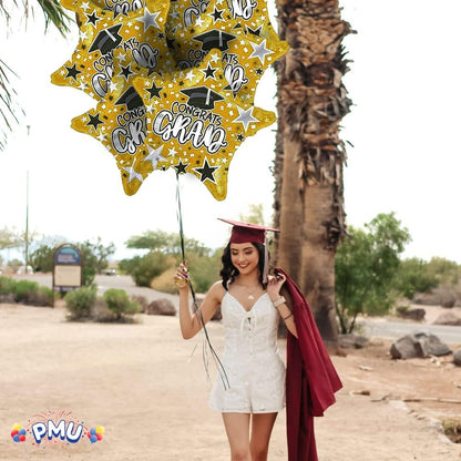 PMU Congrats Grad Cap Balloon, Star 18in Mylar | Graduation Decoration Mylar Balloons | Celebrate Success with Vibrant Graduation Balloons | Balloon Graduation Décor
