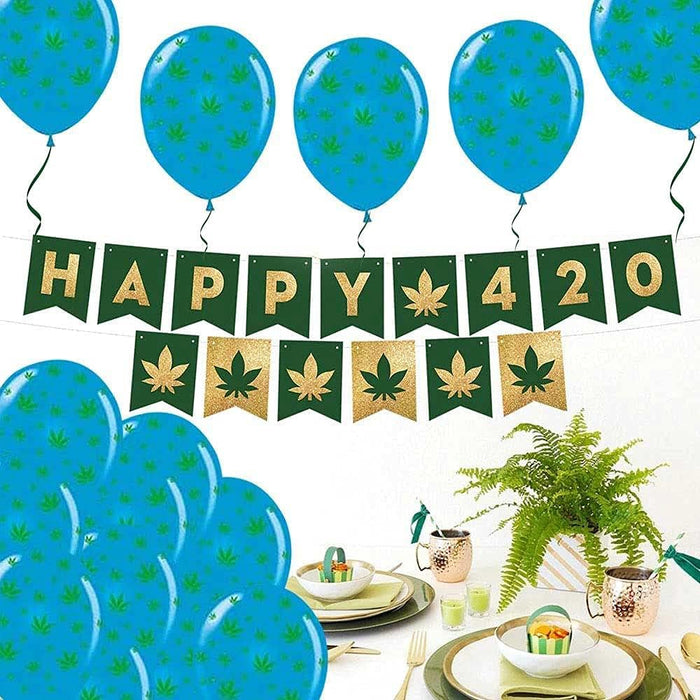 PMU Marijuana Balloons PartyTex 11in with All-Over Print Green Marijuana Leaves