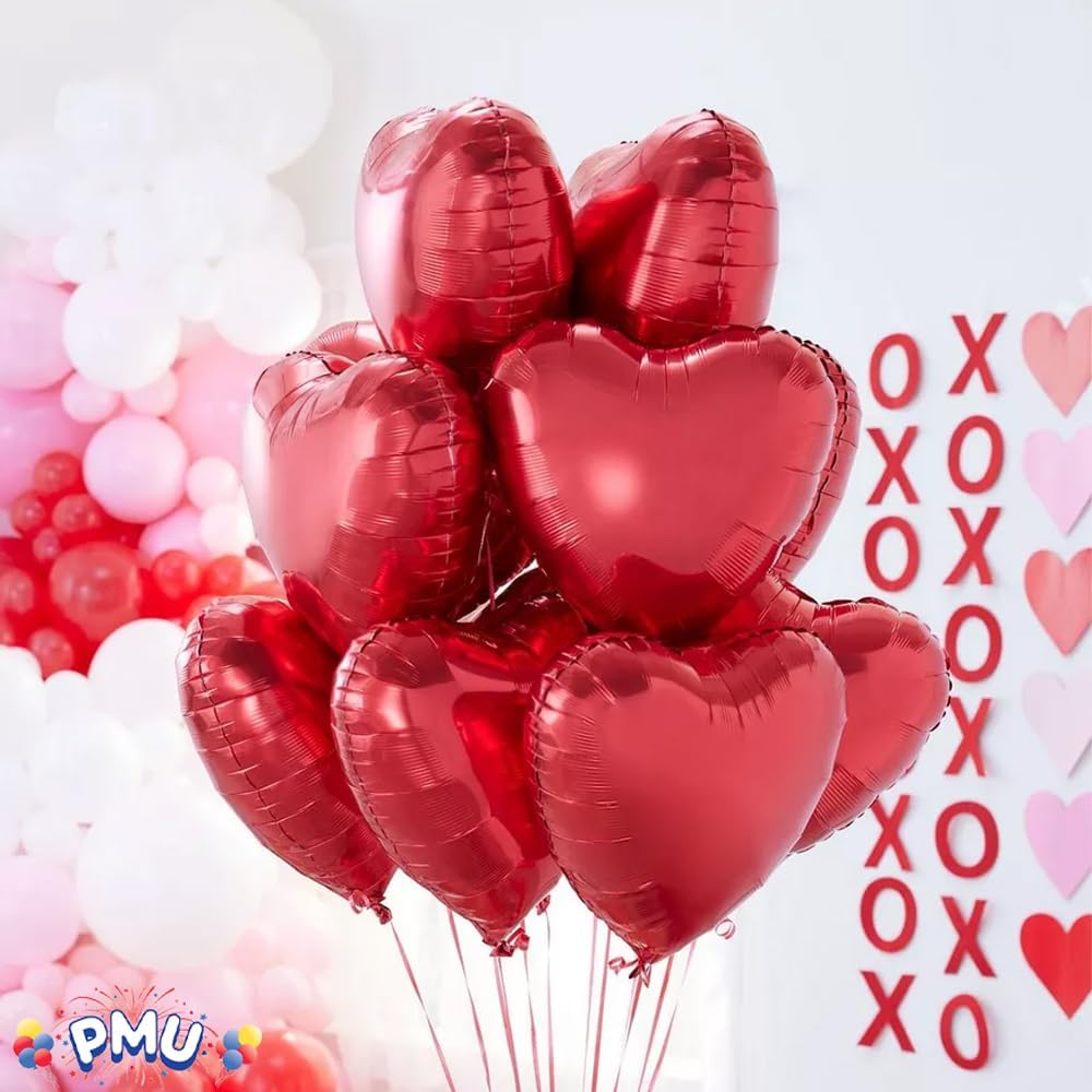 PMU Heart Shaped Happy Valentine's Day Balloons 18-Inch Mylar Idea Gift for Him or Her & Valentine Party Decorations