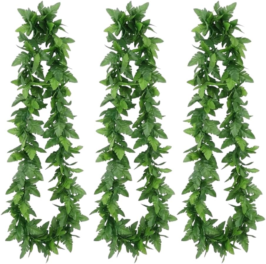 PMU Luau Tropical Fern Leaf Lei Necklace Green – Hawaiian Party Costume Accessory, Jungle Theme Garland, Beach Luau Wearable Decor for Summer, Birthday & Fancy Dress