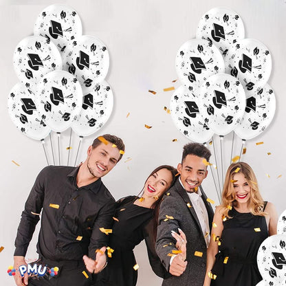 PMU Graduation Balloons | Premium Congrats Grad Balloon with All-Over Print Grad Caps-Confetti and Streamers | Graduation Party Supplies & Decorations | Latex Balloons