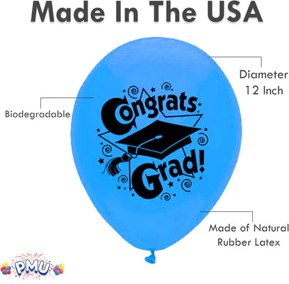 PMU Graduation Balloons | Premium Congrats Grad Balloon with All-Over Print Grad Caps-Confetti and Streamers | Graduation Party Supplies & Decorations | Latex Balloons
