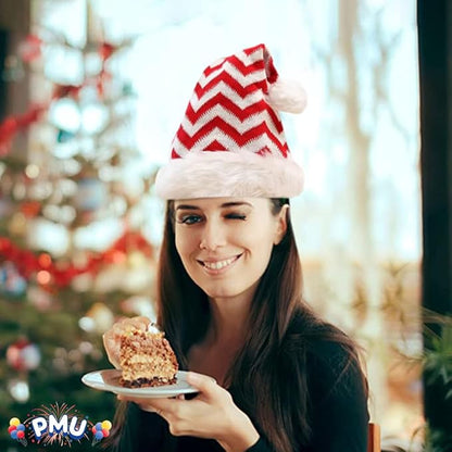 PMU Snowflake Santa Hat Red and White Christmas Hat for Adults, Funny Xmas Costume, Santa's Helper Headwear