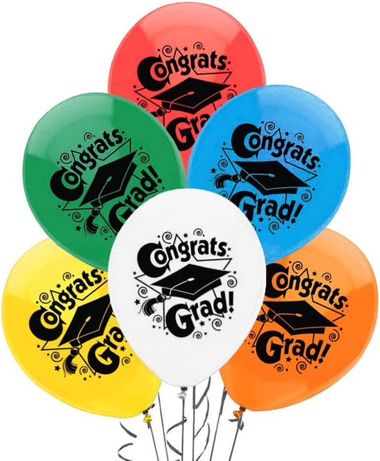 PMU Graduation Balloons | Premium Congrats Grad Balloon with All-Over Print Grad Caps-Confetti and Streamers | Graduation Party Supplies & Decorations | Latex Balloons