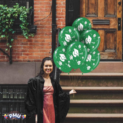 PMU Graduation Balloons | Premium Congrats Grad Balloon with All-Over Print Grad Caps-Confetti and Streamers | Graduation Party Supplies & Decorations | Latex Balloons
