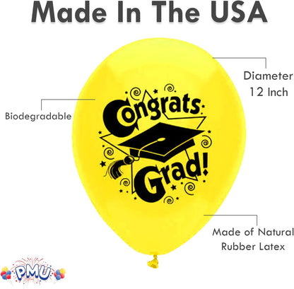 PMU Graduation Balloons | Premium Congrats Grad Balloon with All-Over Print Grad Caps-Confetti and Streamers | Graduation Party Supplies & Decorations | Latex Balloons