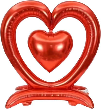 PMU 18-Inch Valentine's Day Heart Shaped Air Inflated Standing Open Heart Tabletop Mylar Foil Balloon