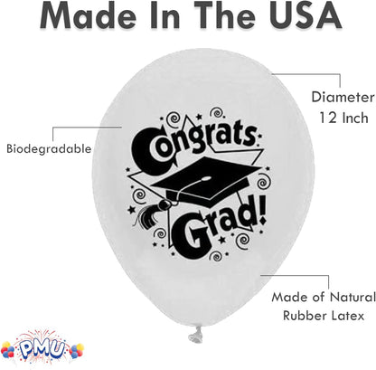 PMU Graduation Balloons | Premium Congrats Grad Balloon with All-Over Print Grad Caps-Confetti and Streamers | Graduation Party Supplies & Decorations | Latex Balloons