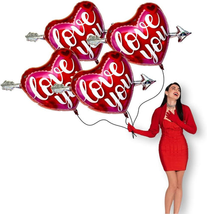 PMU 4 Pieces 39 Inches Valentine's Day Balloons, Heart Balloons, Red Balloons, Heart Shaped Balloons,Love Balloons For Proposal, Wedding & Engagement (4/Pkg)