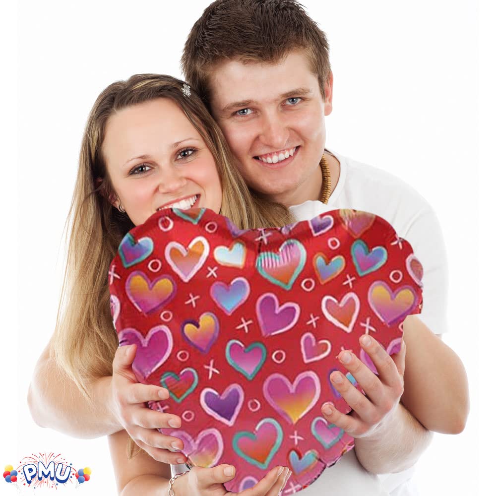 PMU Heart Shaped Happy Valentine's Day Balloons 18-Inch Mylar Idea Gift for Him or Her & Valentine Party Decorations