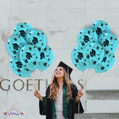 PMU Graduation Balloons | Premium Congrats Grad Balloon with All-Over Print Grad Caps-Confetti and Streamers | Graduation Party Supplies & Decorations | Latex Balloons