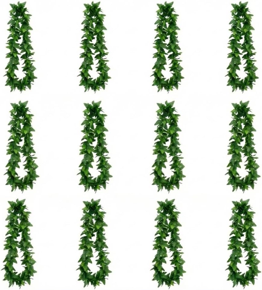 PMU Luau Tropical Fern Leaf Lei Necklace Green – Hawaiian Party Costume Accessory, Jungle Theme Garland, Beach Luau Wearable Decor for Summer, Birthday & Fancy Dress