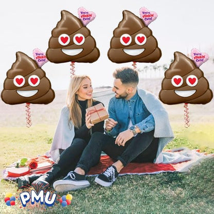 PMU 4 Pieces 31 Inches Valentine's Day Balloons,Huge Poop Balloons, Love Balloons for Special Events, You're Stinkin Cute Balloon Photo Props Party Decoration and Accessories (4/Pkg)