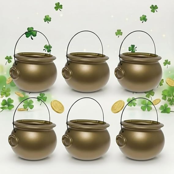 PMU St. Patrick's Day Pot of Plastic Cauldrons for St. Patrick's Day Leprechaun & Mardi Gras Party Decoration Supply Accessory