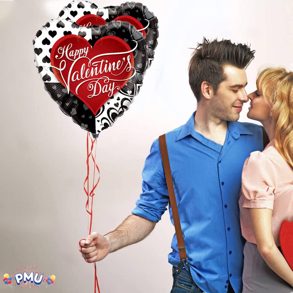 PMU Heart Shaped Happy Valentine's Day Balloons 18-Inch Mylar Idea Gift for Him or Her & Valentine Party Decorations