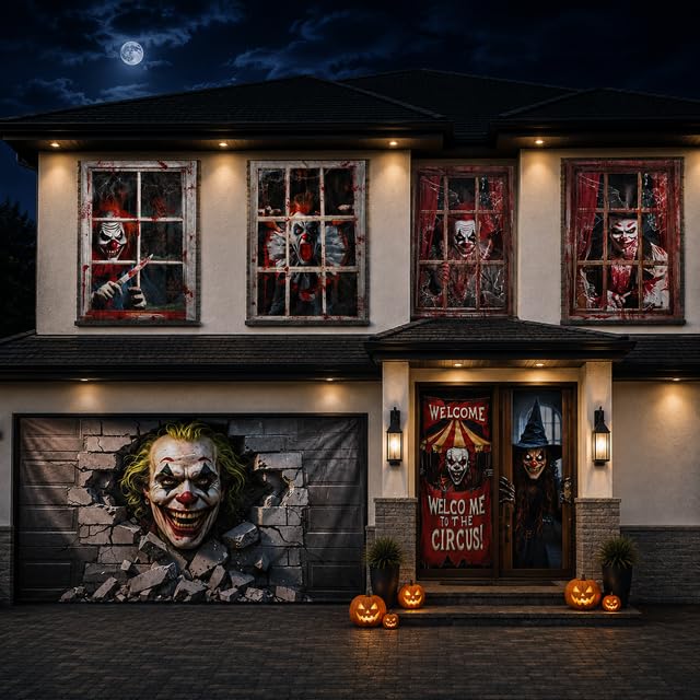 PMU 7 Set Halloween Garage Door Cover Set, 16x7ft, Window & Door Décor