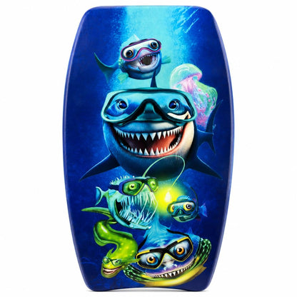 PMU 33 Inch Printed Bodyboard - Lightweight Wrist Leash Slick Bottom Boogie Board for Beach, Sea & Pool - Surfing Board for Kids, Teens & Adults Wave Conditions Pkg/1