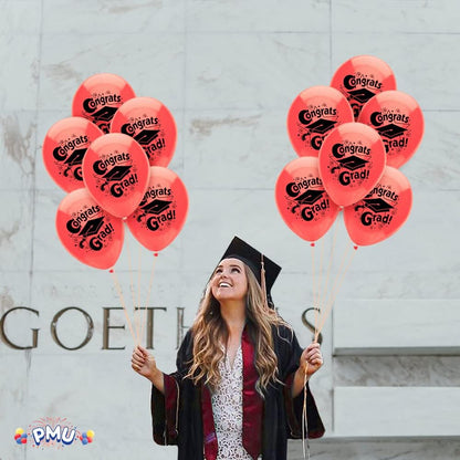 PMU Graduation Balloons | Premium Congrats Grad Balloon with All-Over Print Grad Caps-Confetti and Streamers | Graduation Party Supplies & Decorations | Latex Balloons