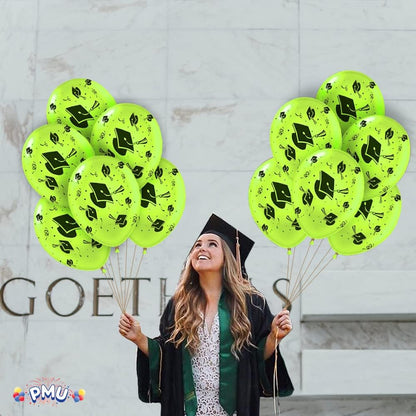PMU Graduation Balloons | Premium Congrats Grad Balloon with All-Over Print Grad Caps-Confetti and Streamers | Graduation Party Supplies & Decorations | Latex Balloons