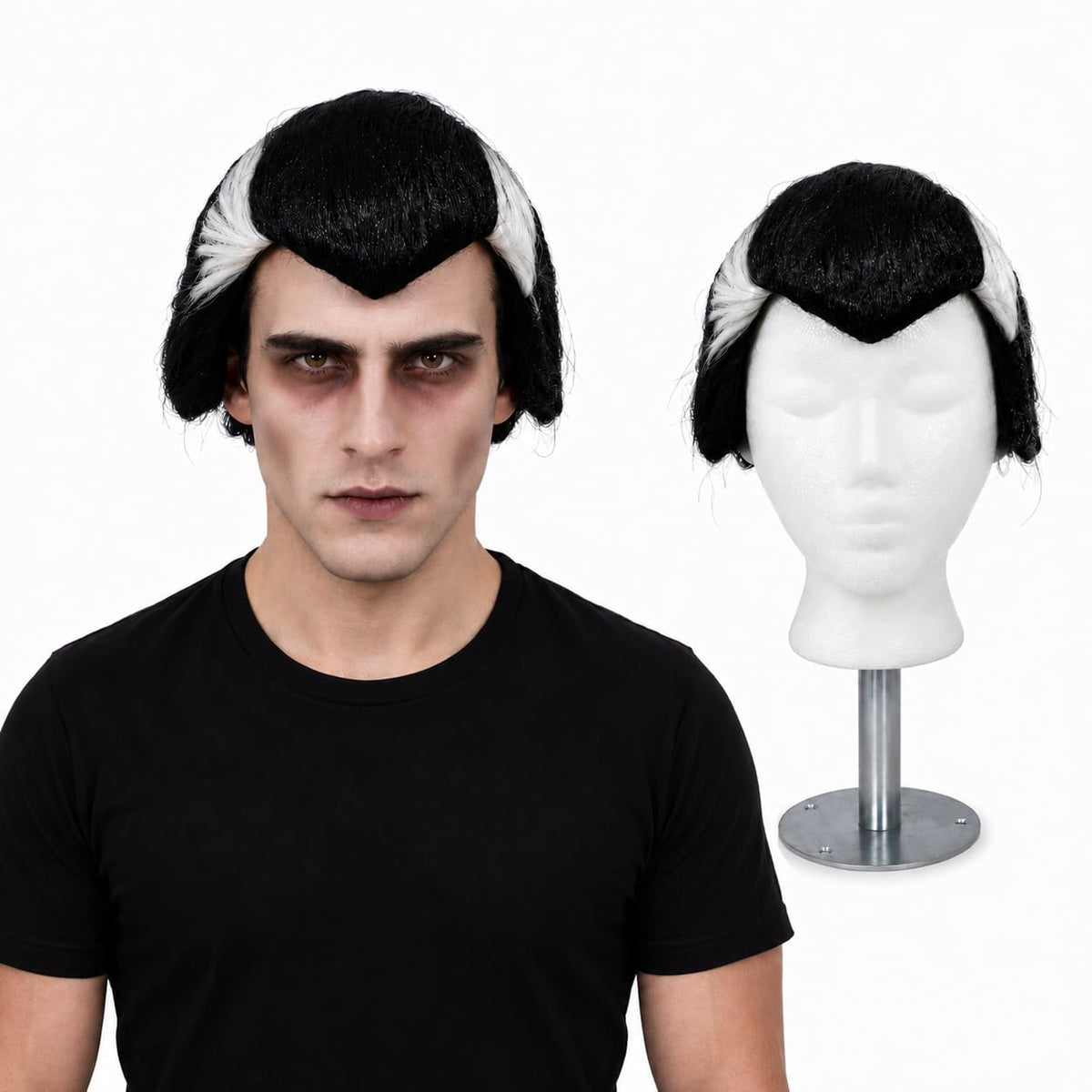 PMU Halloween Costume, Fake Beard & Wig, Vampire Black Dracula Wig Costume Accessory