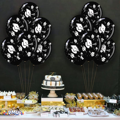 PMU Graduation Balloons | Premium Congrats Grad Balloon with All-Over Print Grad Caps-Confetti and Streamers | Graduation Party Supplies & Decorations | Latex Balloons