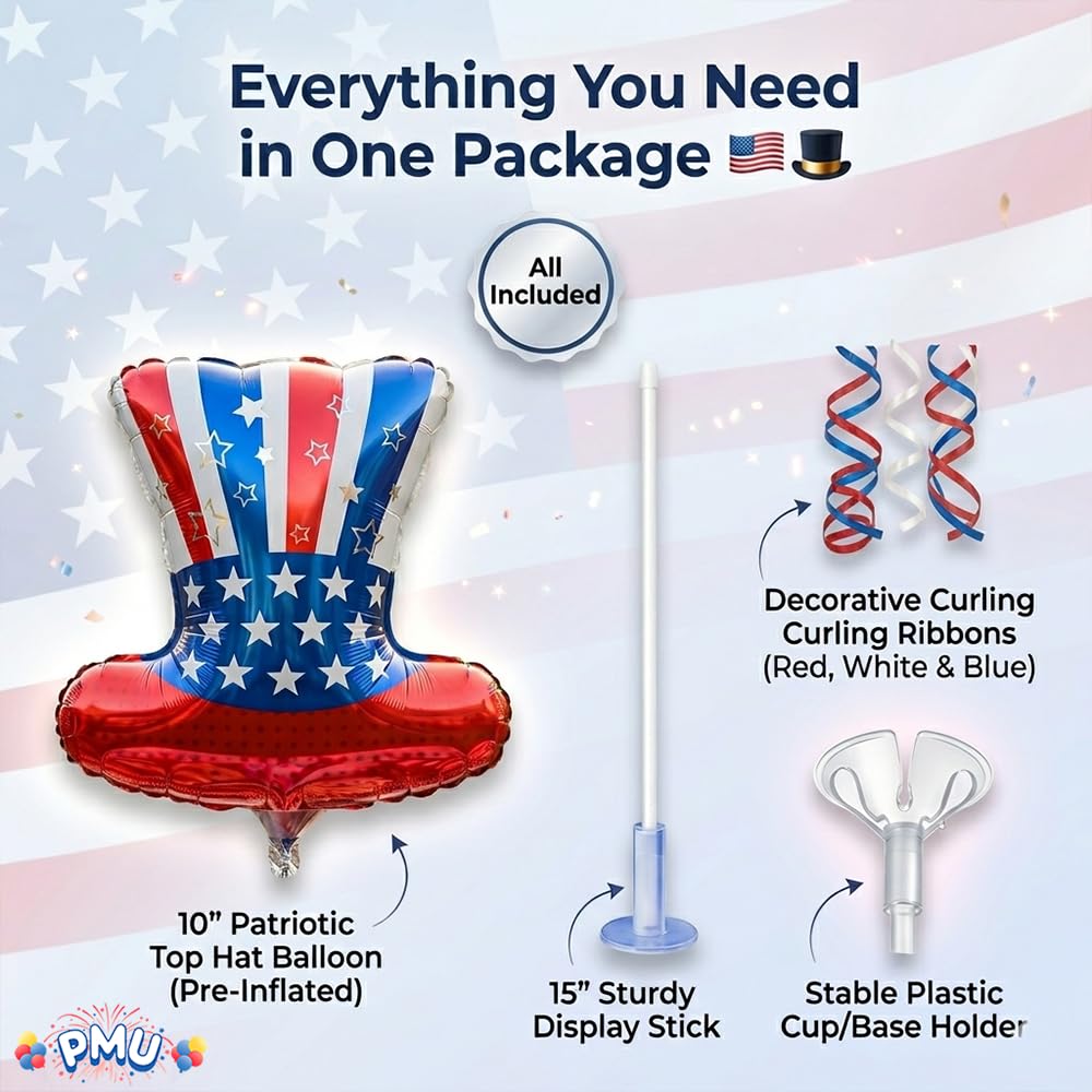 PMU 9 inch Pre-Inflated Emoji and Patriotic Balloons with Stick