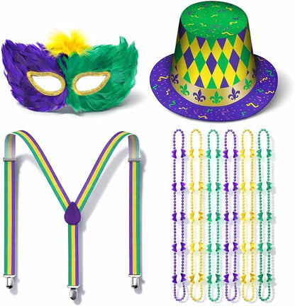 PMU Mardi Gras Mini Metallic Top Hat Headband Party Set Festive Costume Set for Mardi Gras Themed Party