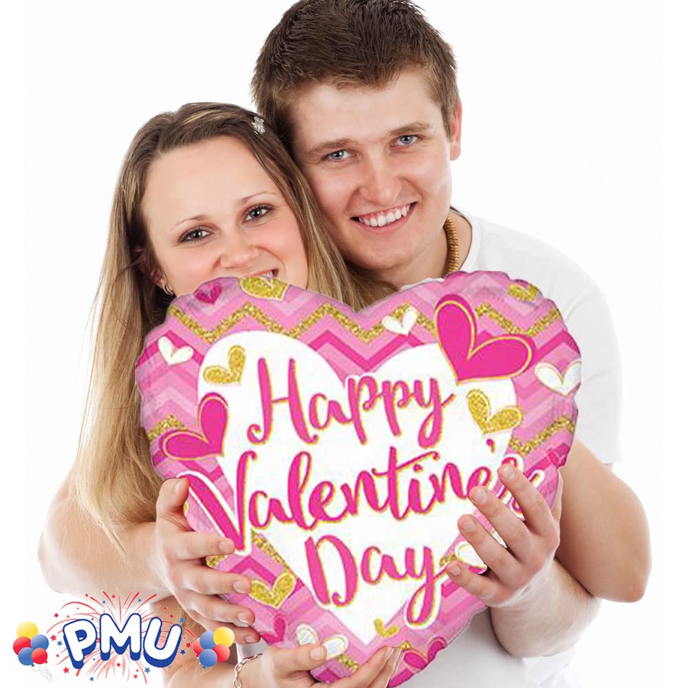 PMU Heart Shaped Happy Valentine's Day Balloons 18-Inch Mylar Idea Gift for Him or Her & Valentine Party Decorations