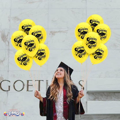 PMU Graduation Balloons | Premium Congrats Grad Balloon with All-Over Print Grad Caps-Confetti and Streamers | Graduation Party Supplies & Decorations | Latex Balloons