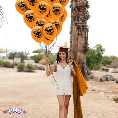 PMU Graduation Balloons | Premium Congrats Grad Balloon with All-Over Print Grad Caps-Confetti and Streamers | Graduation Party Supplies & Decorations | Latex Balloons